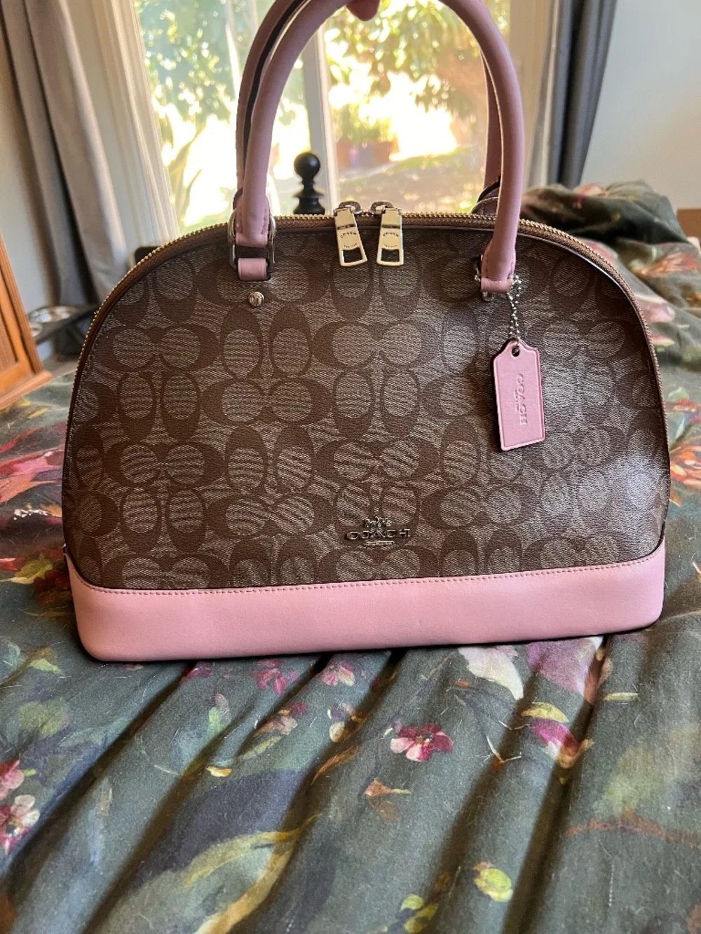 Coach Sierra Dome Satchel — Brown Signature with Pink Trim
